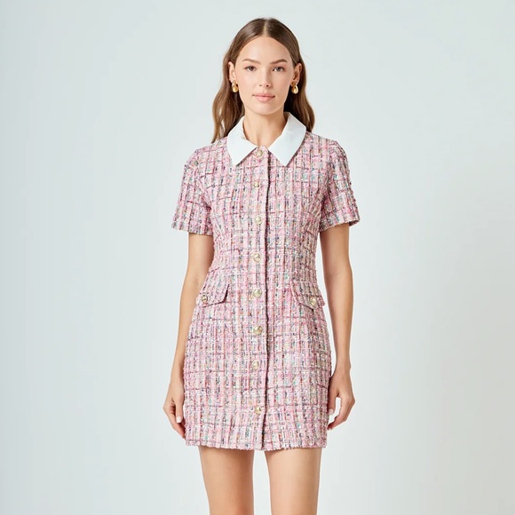 Endless Rose Dresses & Skirts - Endless Rose Pink Tweed Mini Dress with White Collar